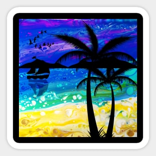 Tropical Island Landscape Fluid Art Design Sticker